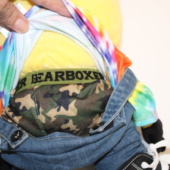 Build a Bear Minions Stuart Tie- dyed Shirt /Jean overalls/ Camo boxer S… - Picture 6 of 11